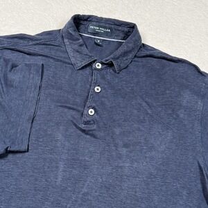 Peter Millar Collection Polo Shirt Mens M Blue 100% Linen Short Sleeve Collared